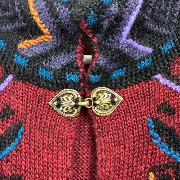 Tabask Size Small Cardigan Sweater Art Alpaca Blend Handmade In Peru Metal Clasp - Picture 4 of 7